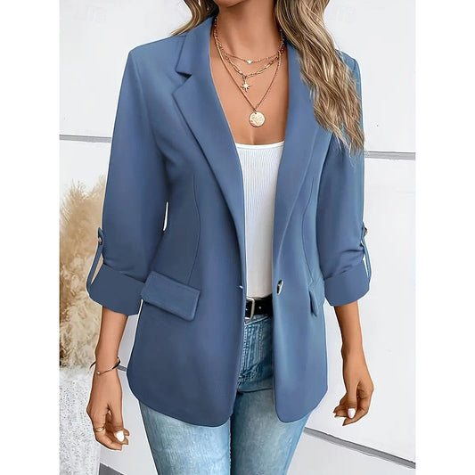 Elara | Women's Tailored Open Front Ruched Sleeve Blazer