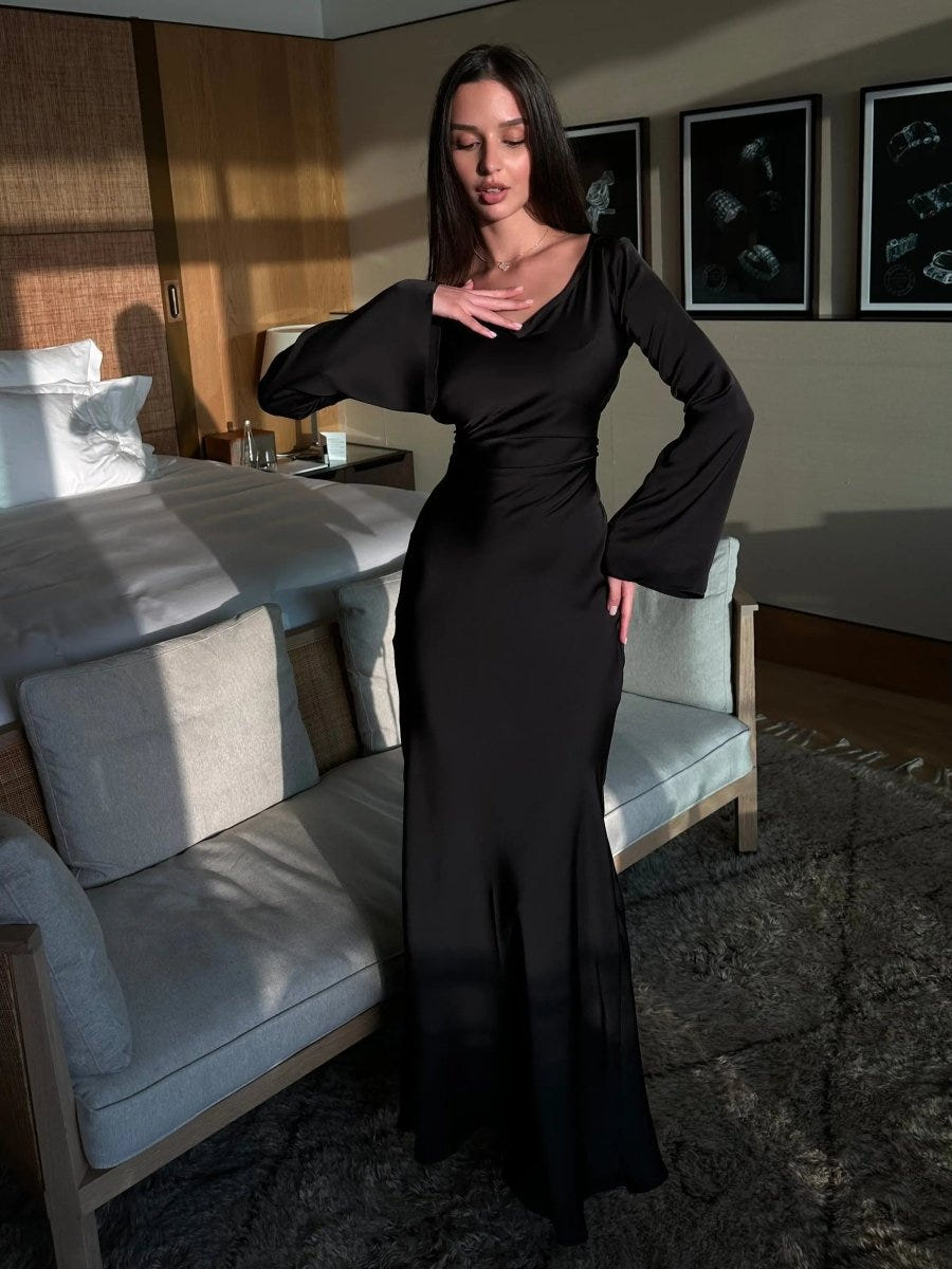Celine | Women's Long Sleeve Satin Elegant Maxi Dress