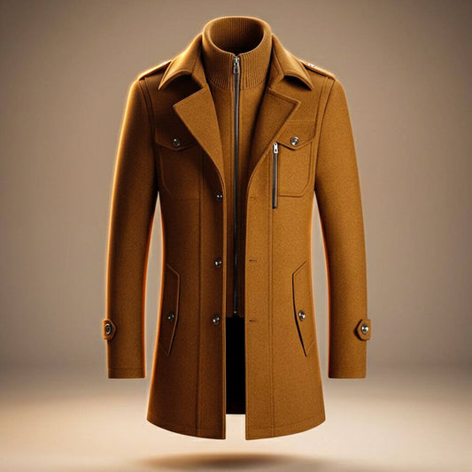 Silas | Men's Virgin Wool Blend Structured Collar Long Winter Coat