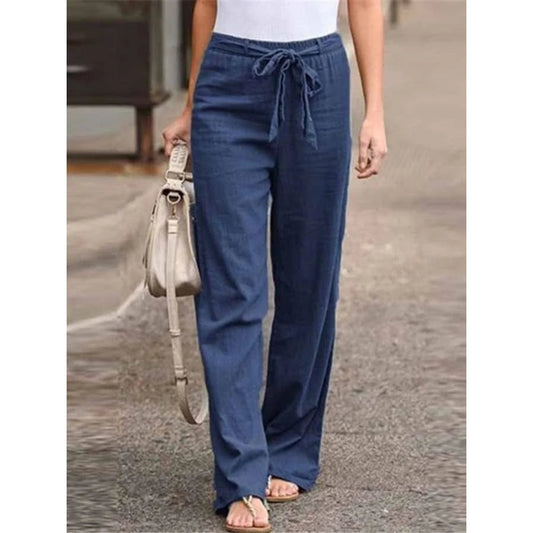 Phoebe | Drawstring Waist Wide Leg Palazzo Linen Blend Pants