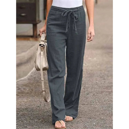 Phoebe | Drawstring Waist Wide Leg Palazzo Linen Blend Pants