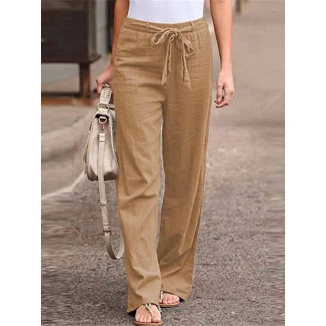 Phoebe | Drawstring Waist Wide Leg Palazzo Linen Blend Pants