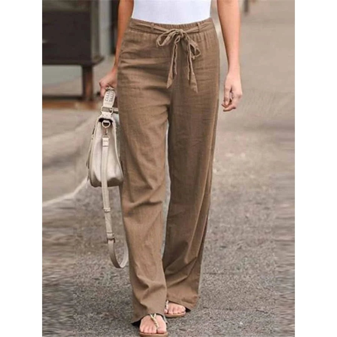 Phoebe | Drawstring Waist Wide Leg Palazzo Linen Blend Pants
