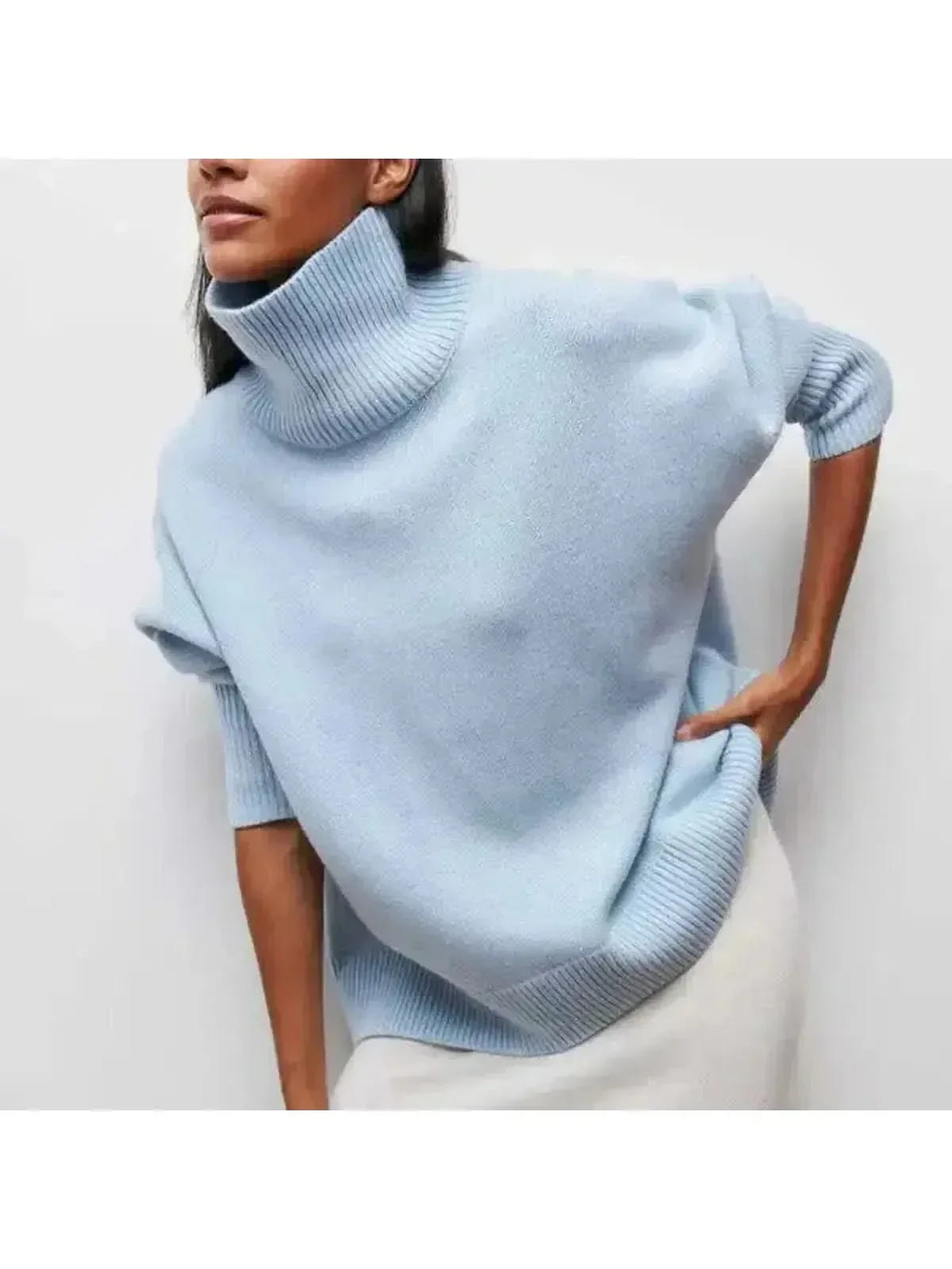 Marisenne | Women's Turtleneck Short Sleeve Oversized Knit Sweater