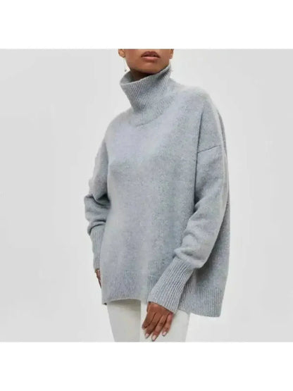 Marisenne | Women's Turtleneck Short Sleeve Oversized Knit Sweater