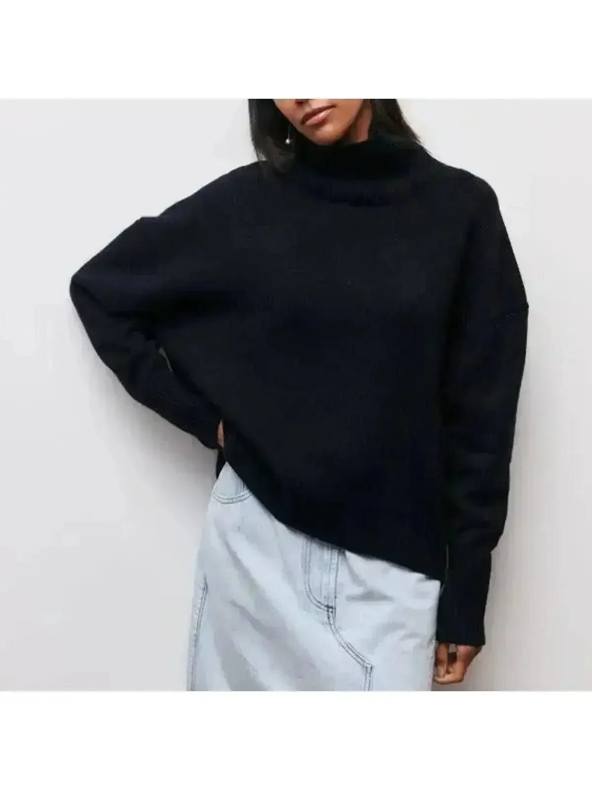 Marisenne | Women's Turtleneck Short Sleeve Oversized Knit Sweater