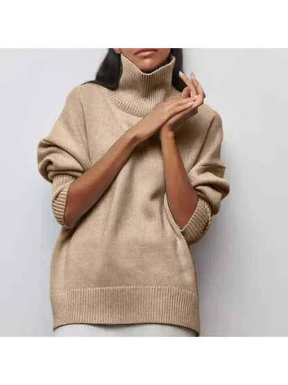 Marisenne | Women's Turtleneck Short Sleeve Oversized Knit Sweater