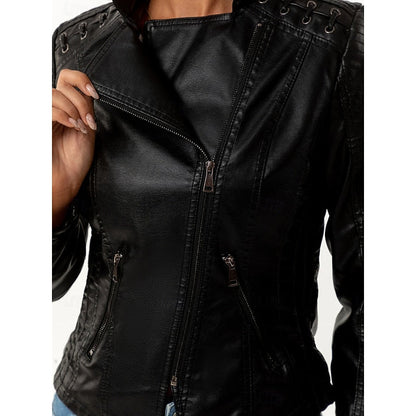 Neve | Women's Faux Leather Biker Moto Cropped Jacket