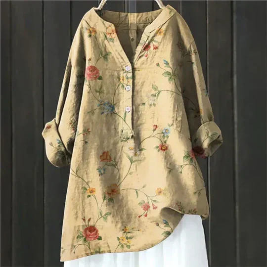 Magnolia | Women's Floral Oversized V-Neck Long Sleeve Tunic