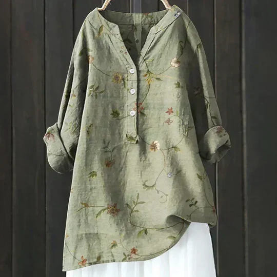 Magnolia | Women's Floral Oversized V-Neck Long Sleeve Tunic