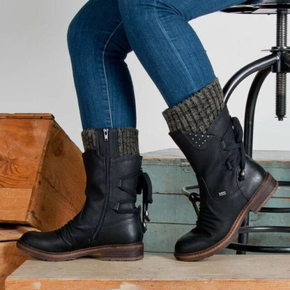 Brigitta | Women's Lace-Up Knit Cuff Mid-Calf Winter Boot