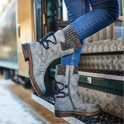 Brigitta | Women's Lace-Up Knit Cuff Mid-Calf Winter Boot