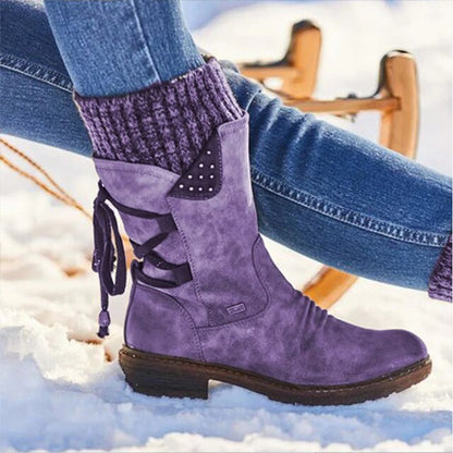 Brigitta | Women's Lace-Up Knit Cuff Mid-Calf Winter Boot