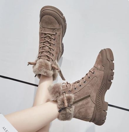 Freja | Women's Fur Trim Lace-Up Platform Snow Boot