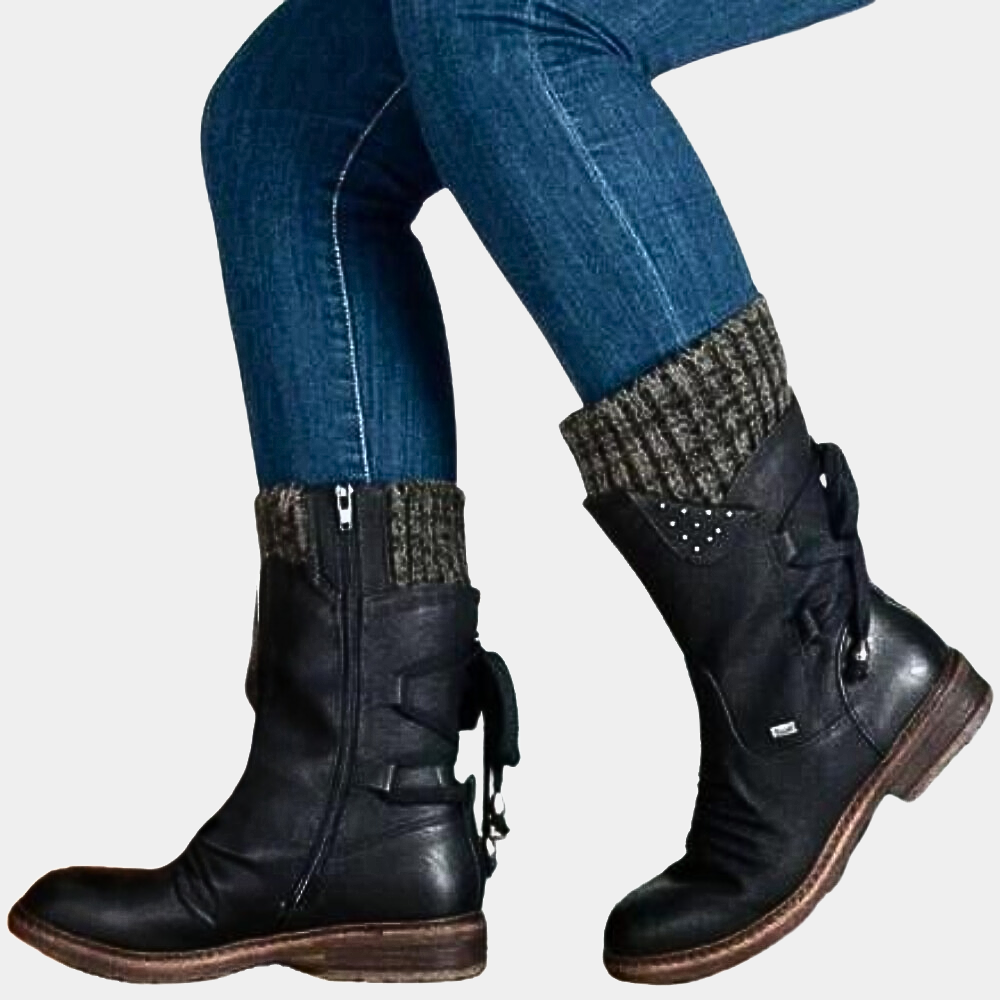 Elodra | Women's Lace-Up Knit Cuff Mid-Calf Winter Boot