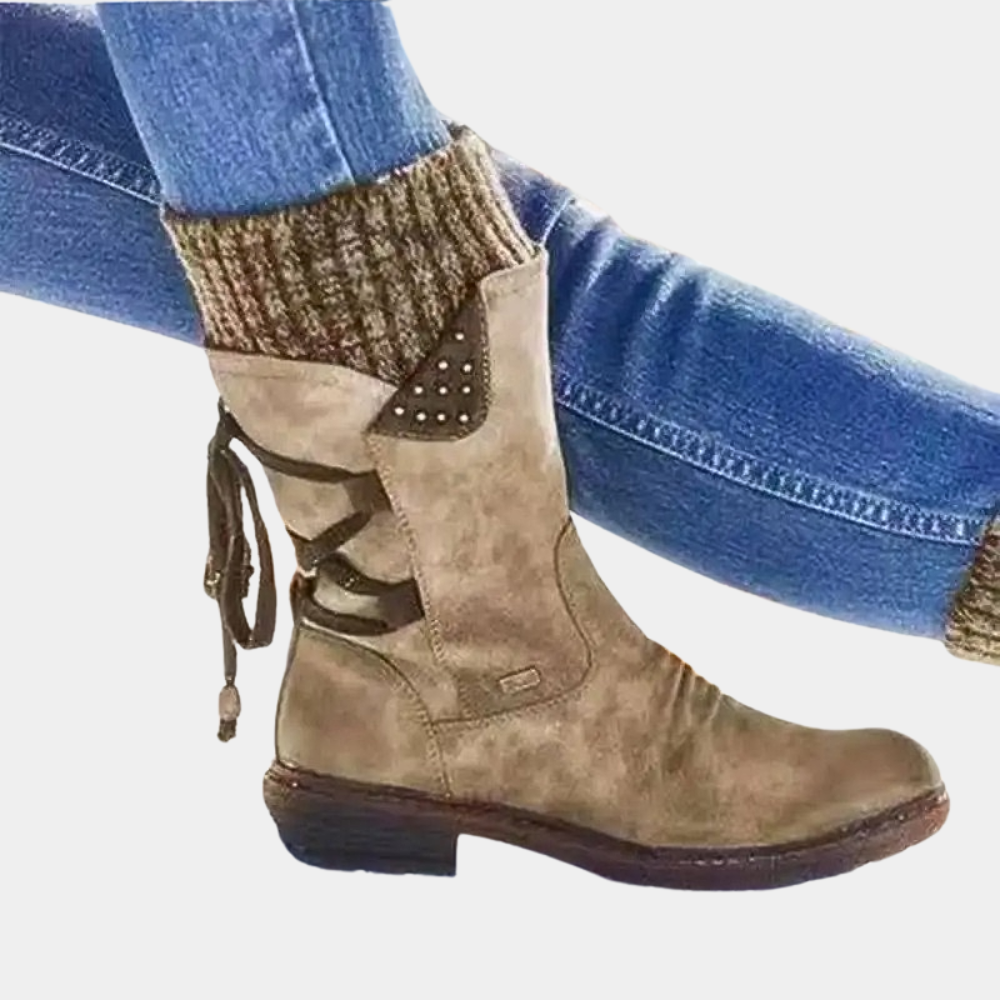 Elodra | Women's Lace-Up Knit Cuff Mid-Calf Winter Boot
