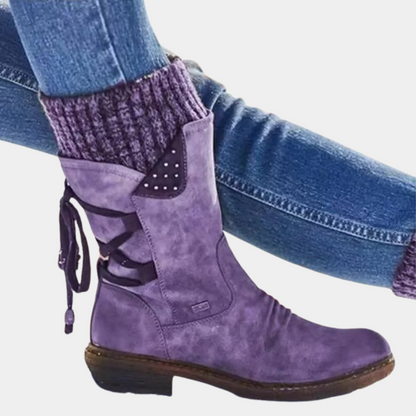 Elodra | Women's Lace-Up Knit Cuff Mid-Calf Winter Boot