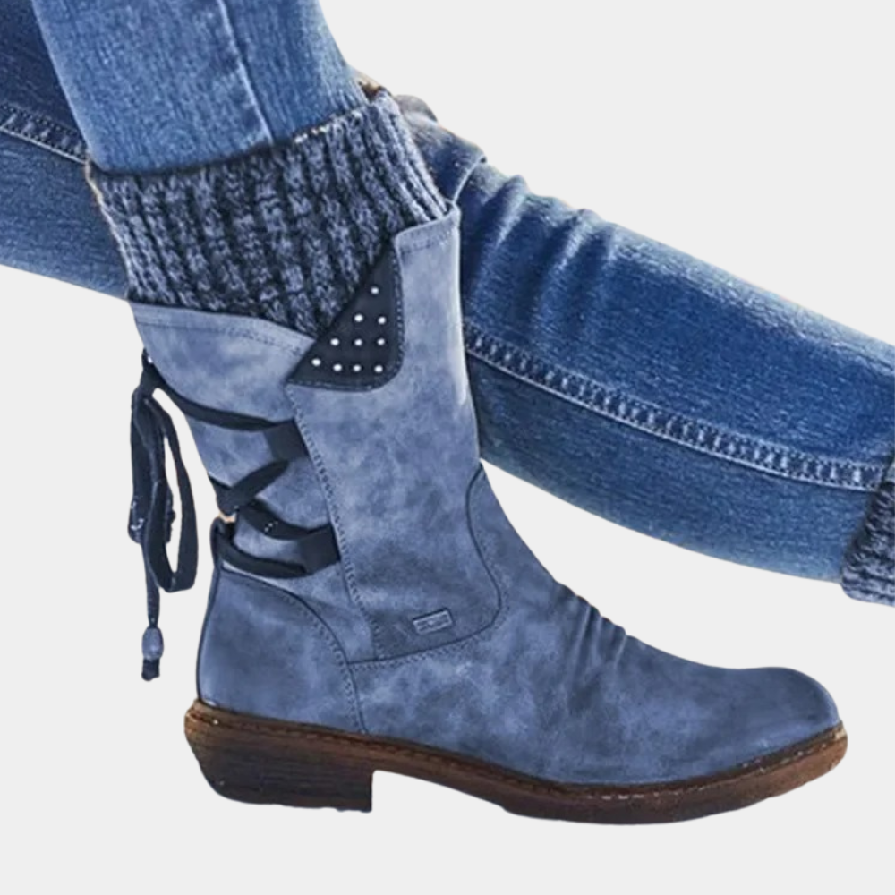 Elodra | Women's Lace-Up Knit Cuff Mid-Calf Winter Boot