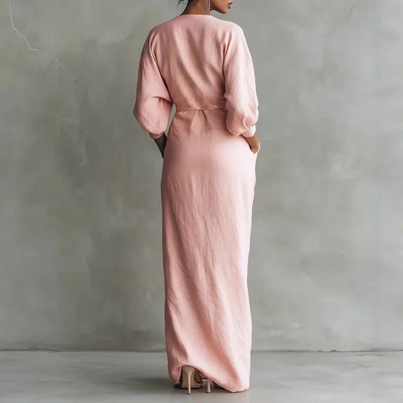 Isabella | Deep V Neck Twist Waist Long Sleeve Bodycon Maxi Dress