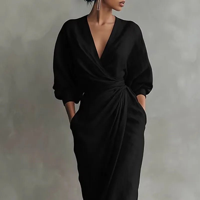 deep v long sleeve bodycon dress Long Sleeve Extreme Plunge Shoulder Pad Detail Mini Bodycon Dress In Black Sequin | EGO US
