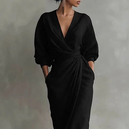 Isabella | Deep V Neck Twist Waist Long Sleeve Bodycon Maxi Dress