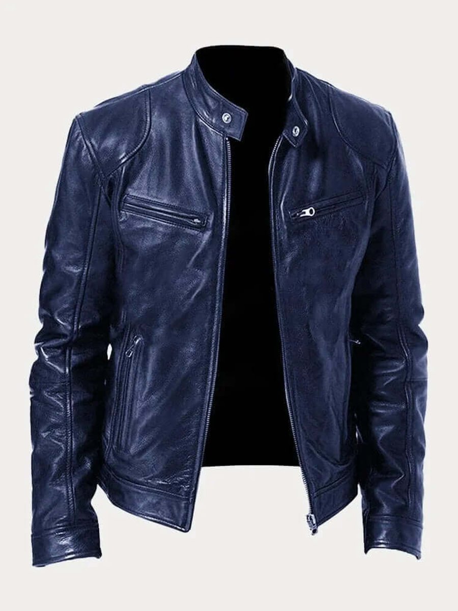 Rylan | Men's Classic Biker Stand Collar Zip-Up Leather Jacket