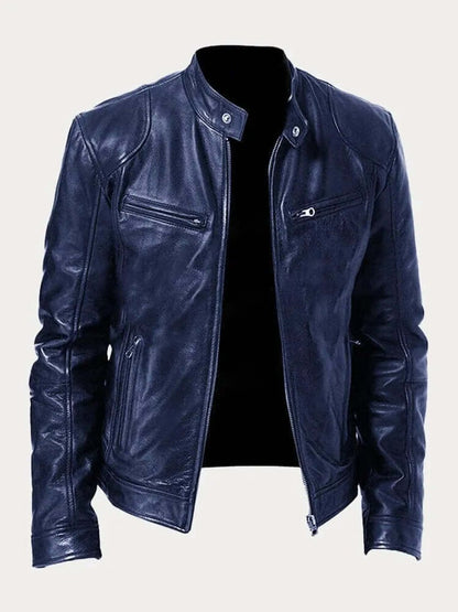 Rylan | Men's Classic Biker Stand Collar Zip-Up Leather Jacket