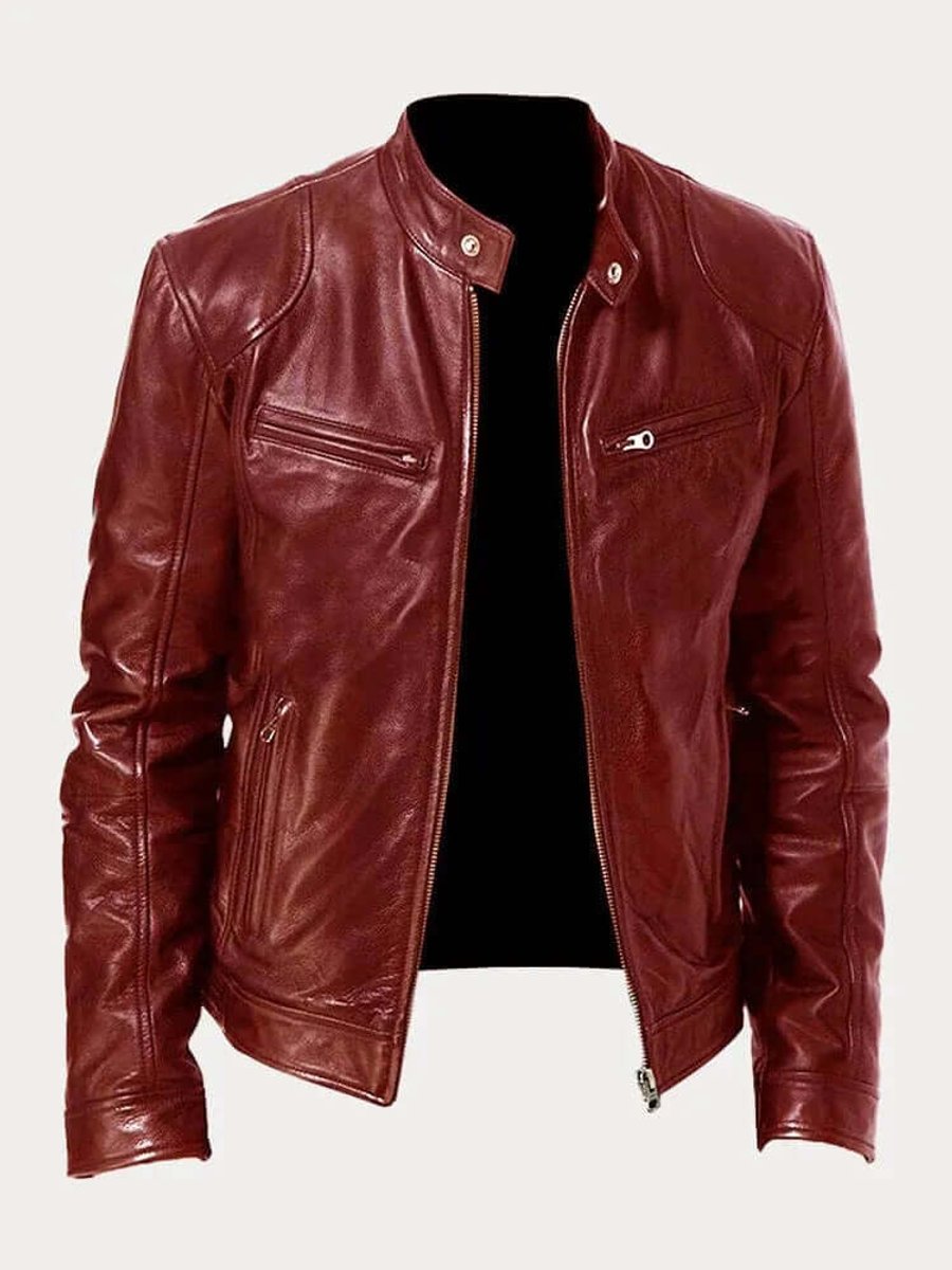Rylan | Men's Classic Biker Stand Collar Zip-Up Leather Jacket