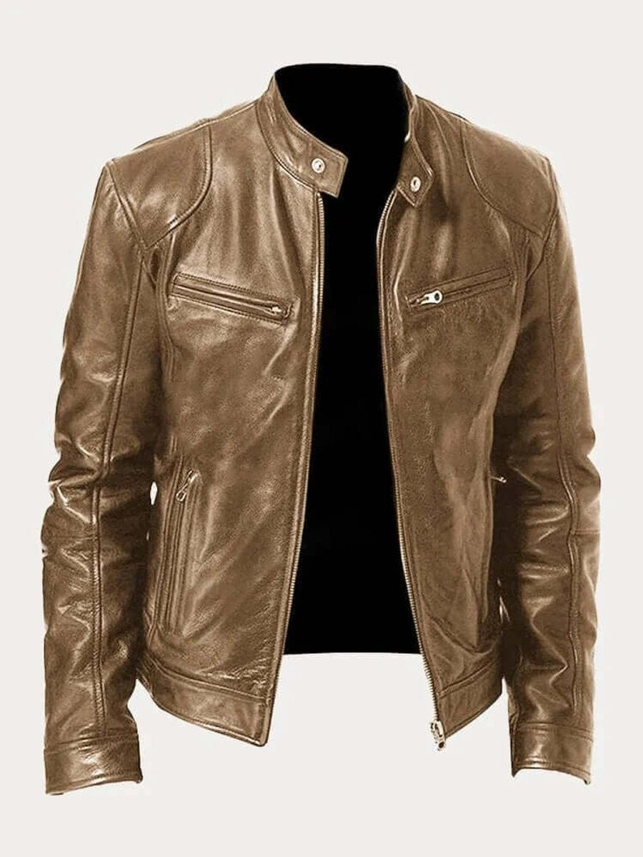 Rylan | Men's Classic Biker Stand Collar Zip-Up Leather Jacket