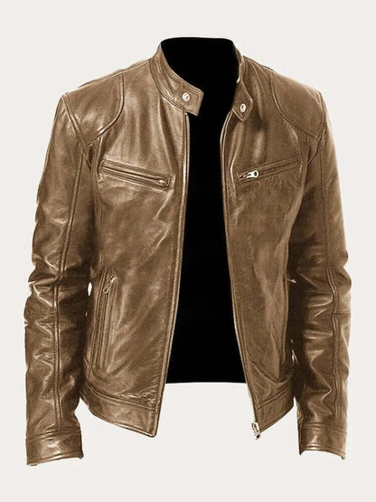 Rylan | Men's Classic Biker Stand Collar Zip-Up Leather Jacket