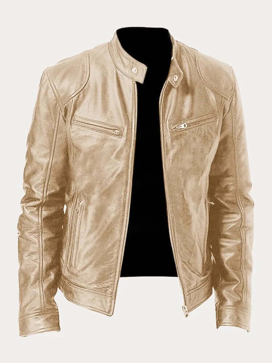 Rylan | Men's Classic Biker Stand Collar Zip-Up Leather Jacket