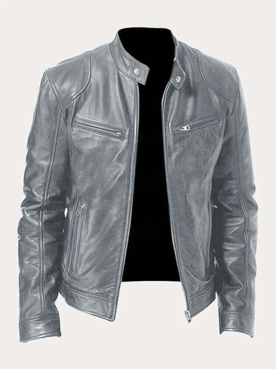 Rylan | Men's Classic Biker Stand Collar Zip-Up Leather Jacket