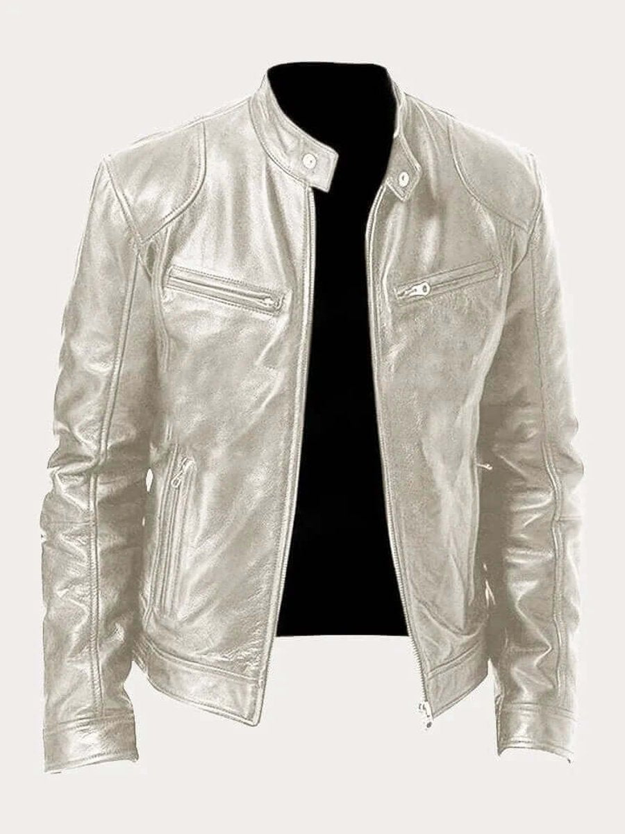 Rylan | Men's Classic Biker Stand Collar Zip-Up Leather Jacket