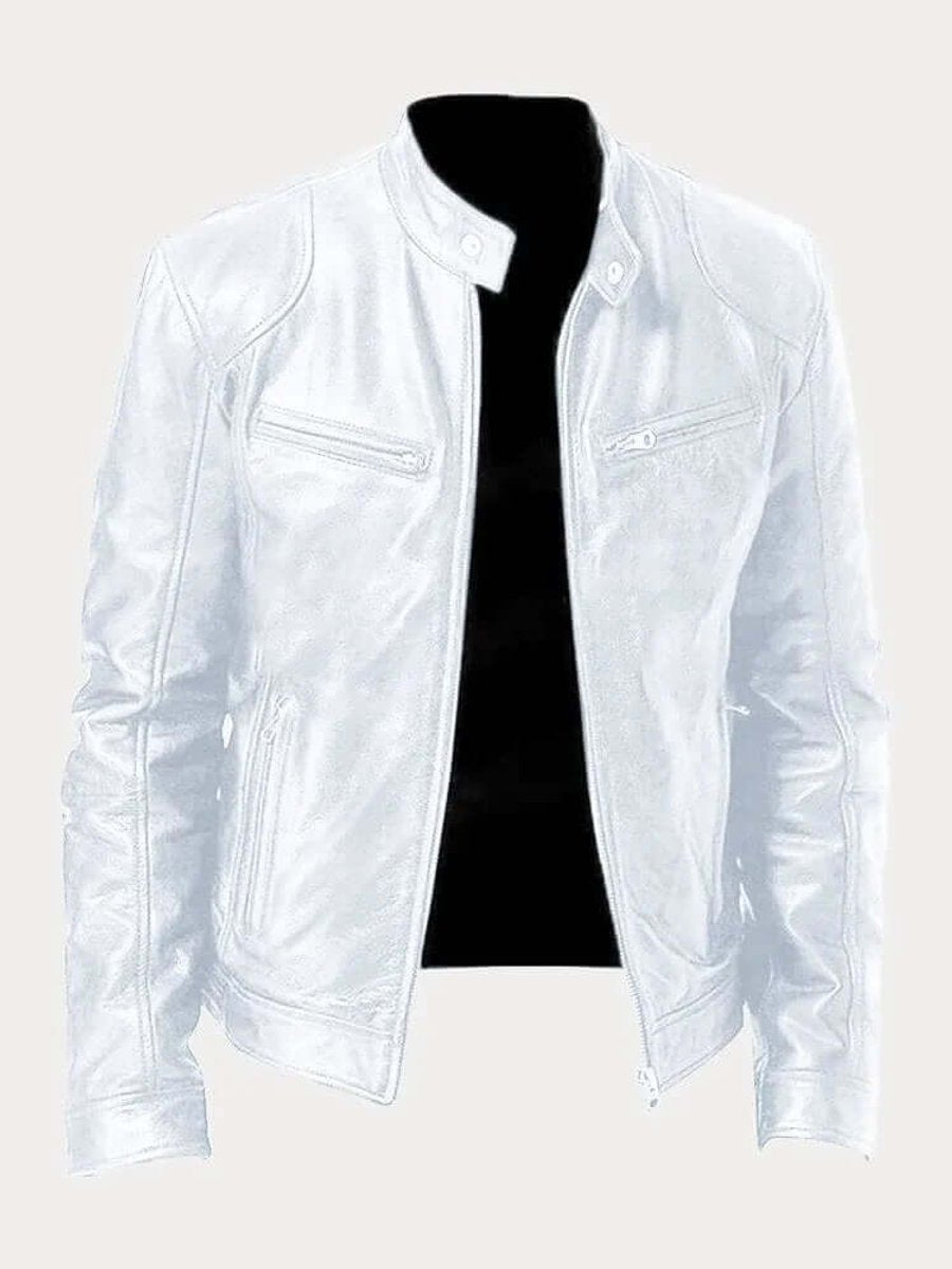 Rylan | Men's Classic Biker Stand Collar Zip-Up Leather Jacket