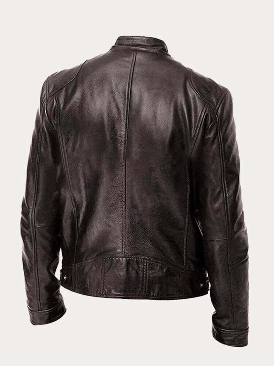 Rylan | Men's Classic Biker Stand Collar Zip-Up Leather Jacket