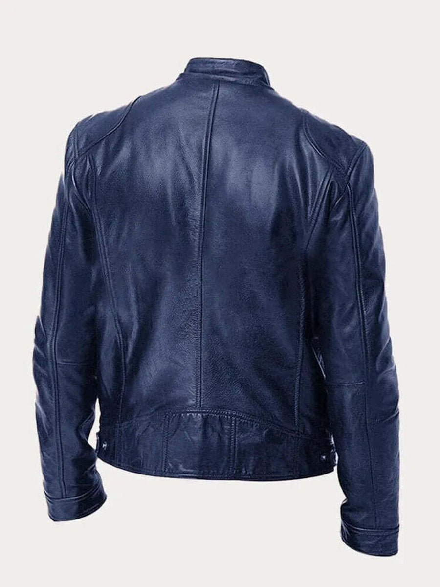 Rylan | Men's Classic Biker Stand Collar Zip-Up Leather Jacket