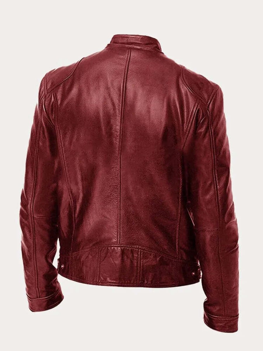 Rylan | Men's Classic Biker Stand Collar Zip-Up Leather Jacket