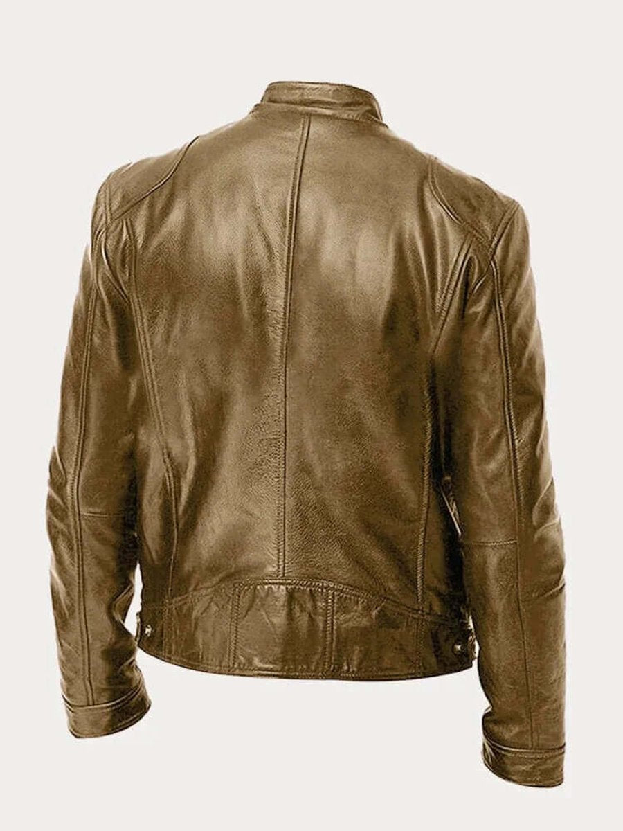 Rylan | Men's Classic Biker Stand Collar Zip-Up Leather Jacket