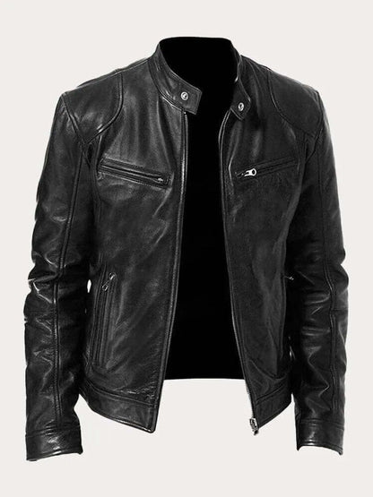 Rylan | Men's Classic Biker Stand Collar Zip-Up Leather Jacket