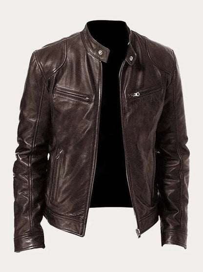 Rylan | Men's Classic Biker Stand Collar Zip-Up Leather Jacket