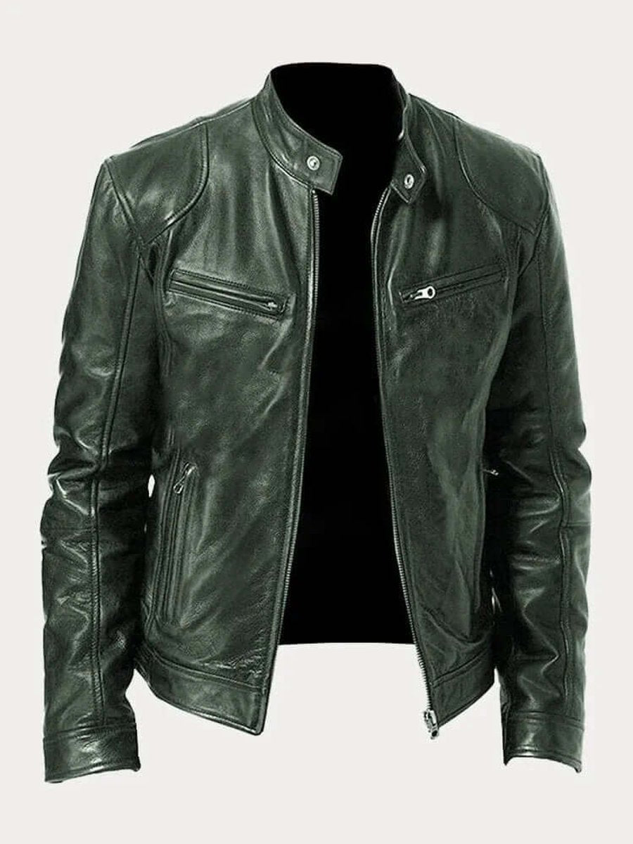 Rylan | Men's Classic Biker Stand Collar Zip-Up Leather Jacket