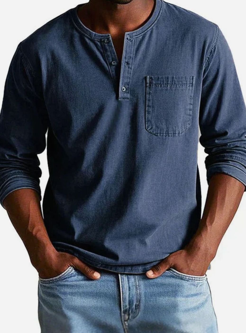 Declan | Men's Long Sleeve Chest Pocket Henley Shirt
