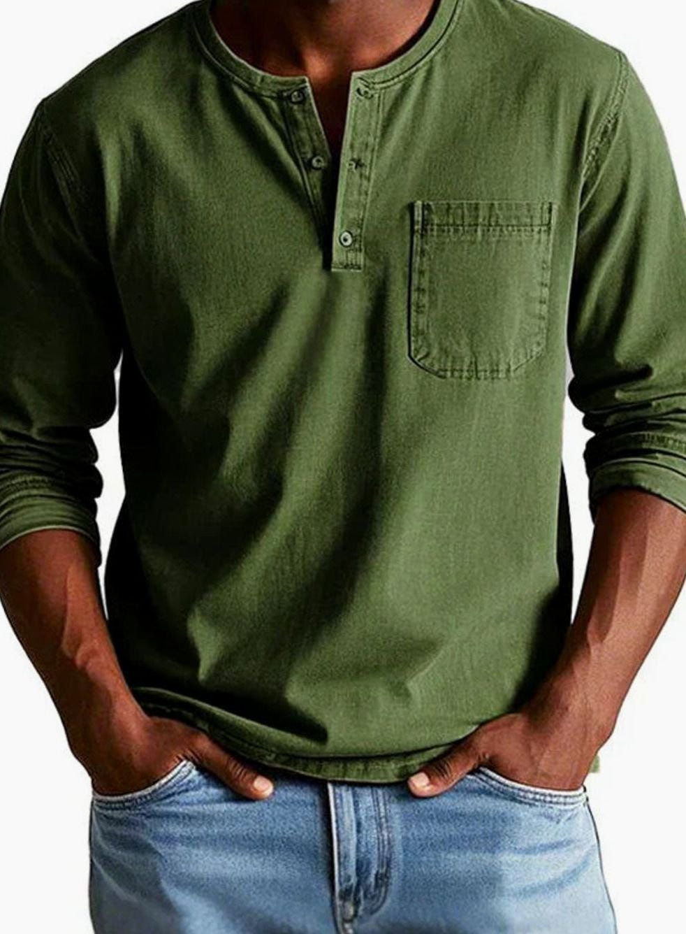Declan | Men's Long Sleeve Chest Pocket Henley Shirt