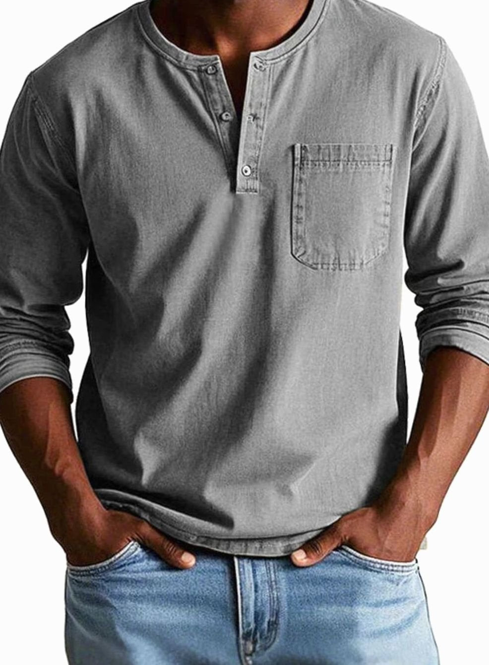 Declan | Men's Long Sleeve Chest Pocket Henley Shirt