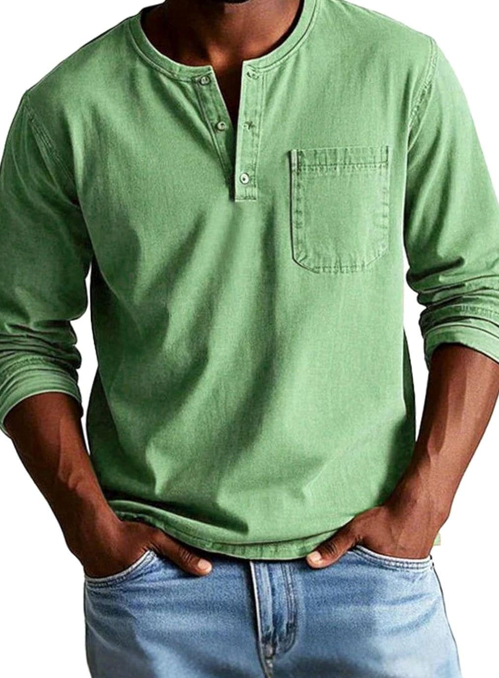 Declan | Men's Long Sleeve Chest Pocket Henley Shirt
