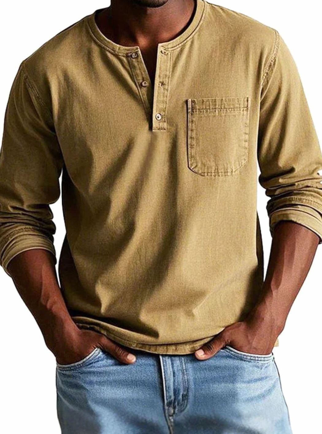 Declan | Men's Long Sleeve Chest Pocket Henley Shirt