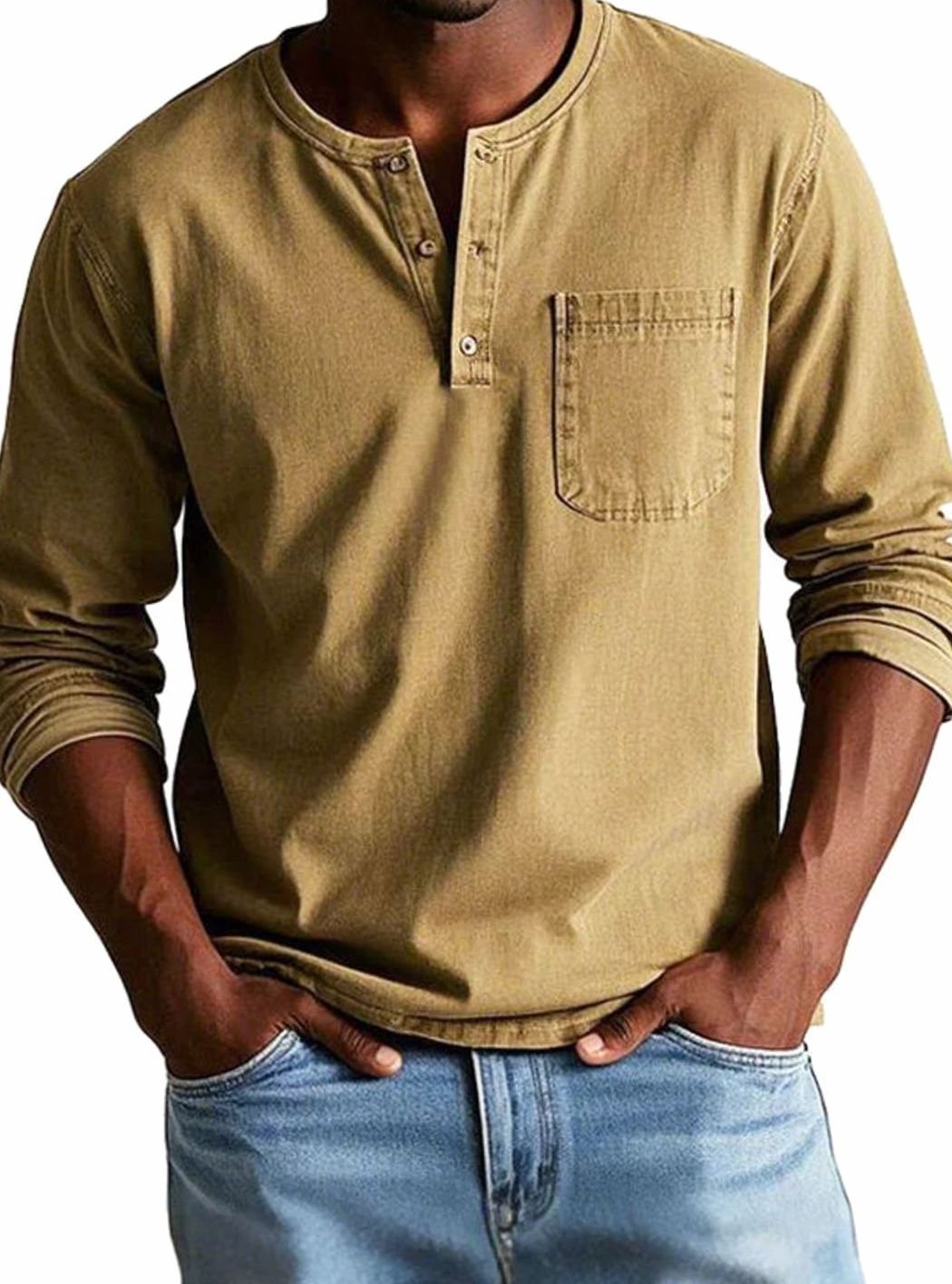 Declan | Men's Long Sleeve Chest Pocket Henley Shirt