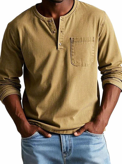 Declan | Men's Long Sleeve Chest Pocket Henley Shirt