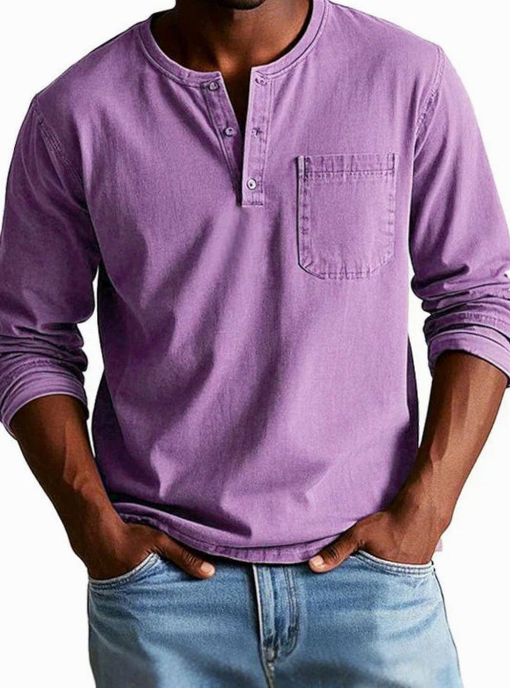 Declan | Men's Long Sleeve Chest Pocket Henley Shirt