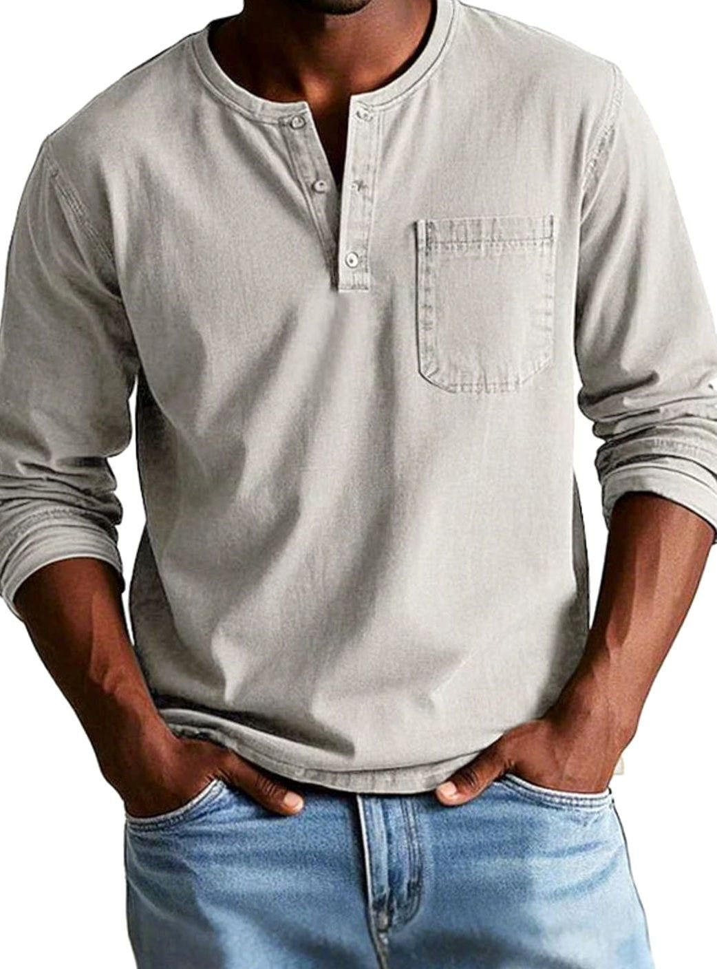 Declan | Men's Long Sleeve Chest Pocket Henley Shirt